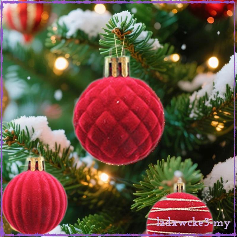 [LzdxwckefaMY] 24x Flocking Ball ตกแต่ง Flocked ตกแต่งลูกเครื่องประดับชุด Flocked Christmas Tree Bal