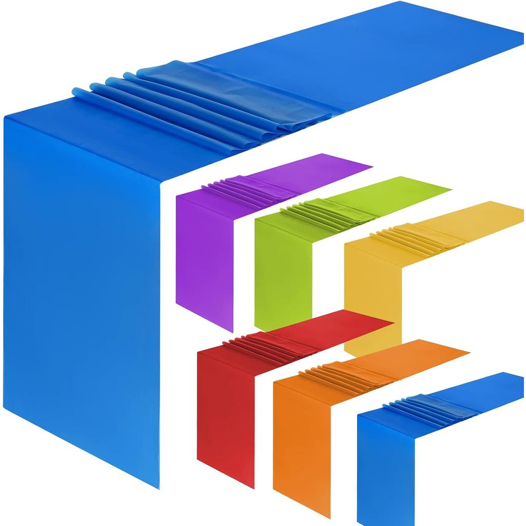 Panelee 12 ชิ้นพลาสติกที่มีสีสันตาราง Runner 14 x 108 นิ้ว Rainbow Disposable Table Runner สําหรับวั
