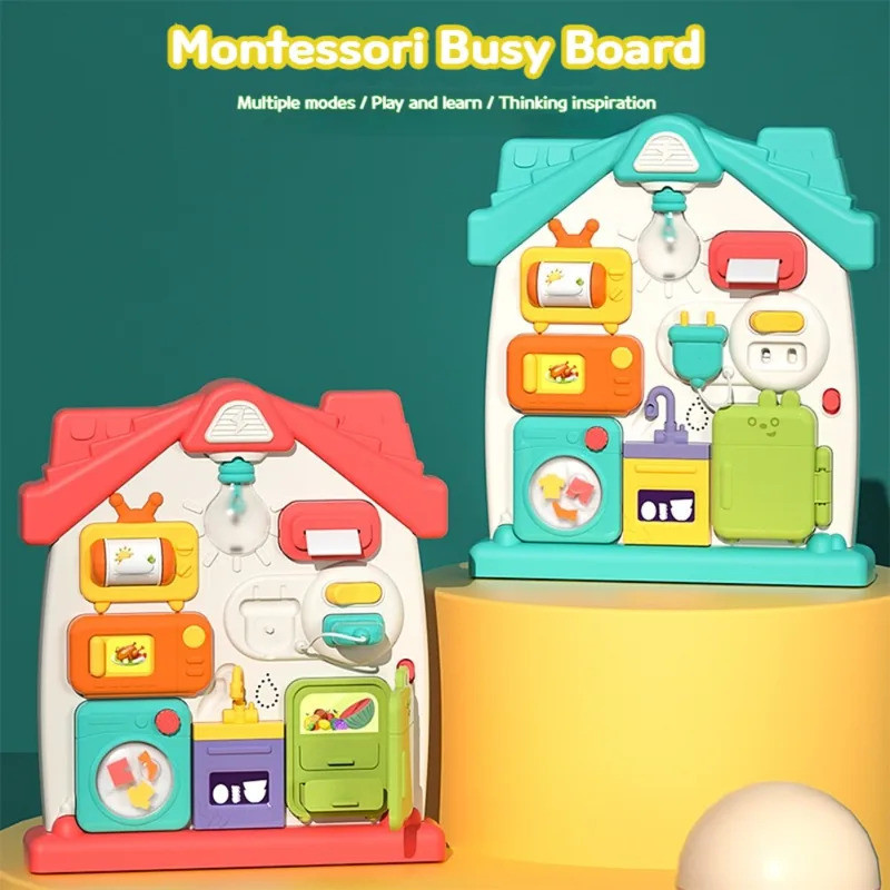 Montessori Busy Board for Toddlers – Sensory Activity House with Light, Music, Plug & Socket,Fine Mo