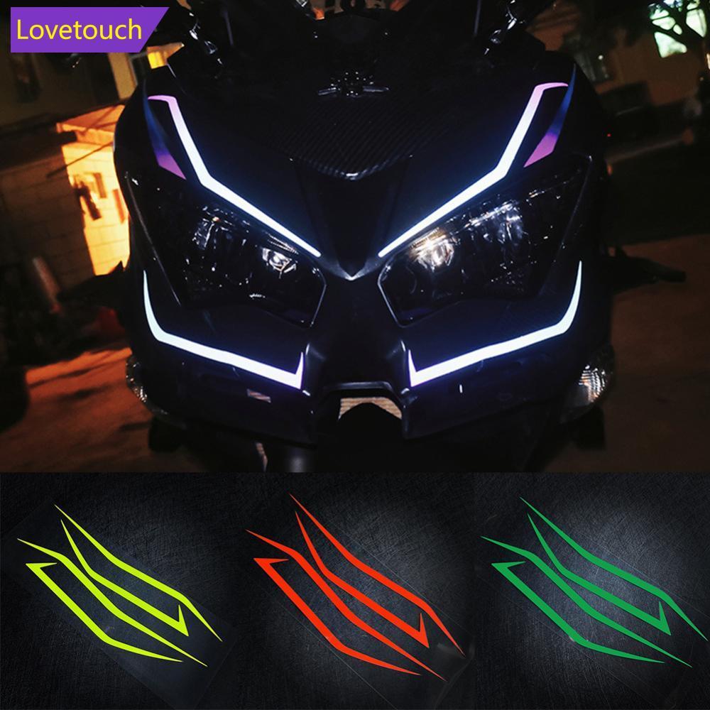 LOVETOUCH 4 ชิ้นรถจักรยานยนต์ด้านหน้าหัว Body Strip สไตล์สติกเกอร์สะท้อนแสงดึงดอกไม้รูปลอกกันน้ําสํา