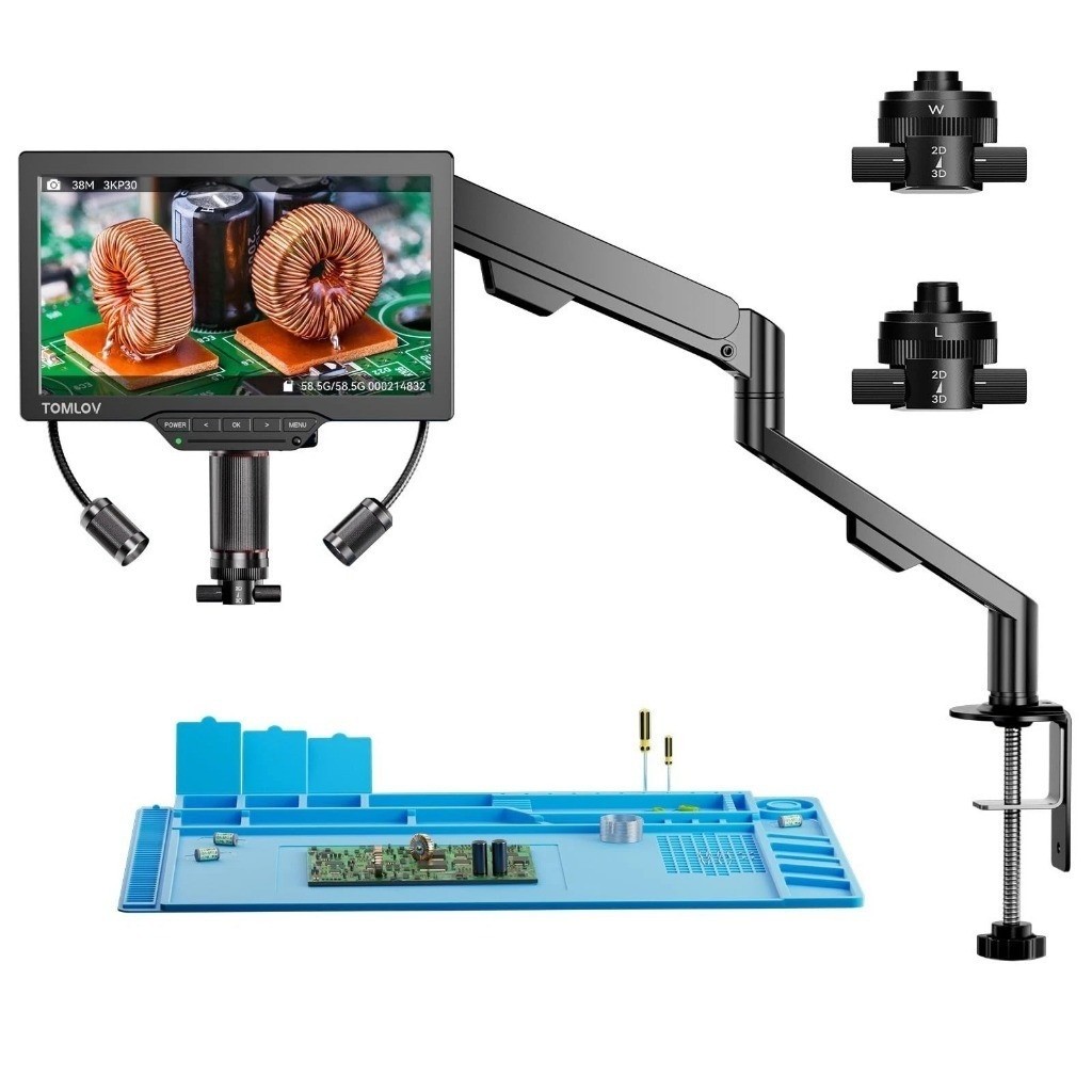 TOMLOV TM3K3D Max 3D Digital Soldering Microscope 10.1 Inch IPS Magnetic Dual Lens Micro Scope With 