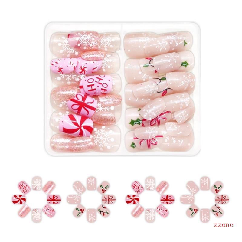 Zzz Christmas Short Short Press On เล็บปลอม French Flase Nail Nail Art Decorative