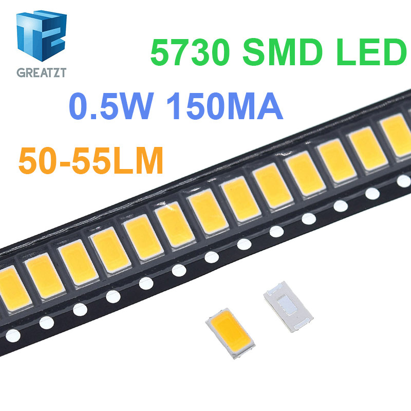 100pcs 5630/5730-CW/WW 0.5W-150Ma 50-55lm 6500K แสงสีขาว SMD 5730 5630 LED 5730 ไดโอด (3.2~3.4V)