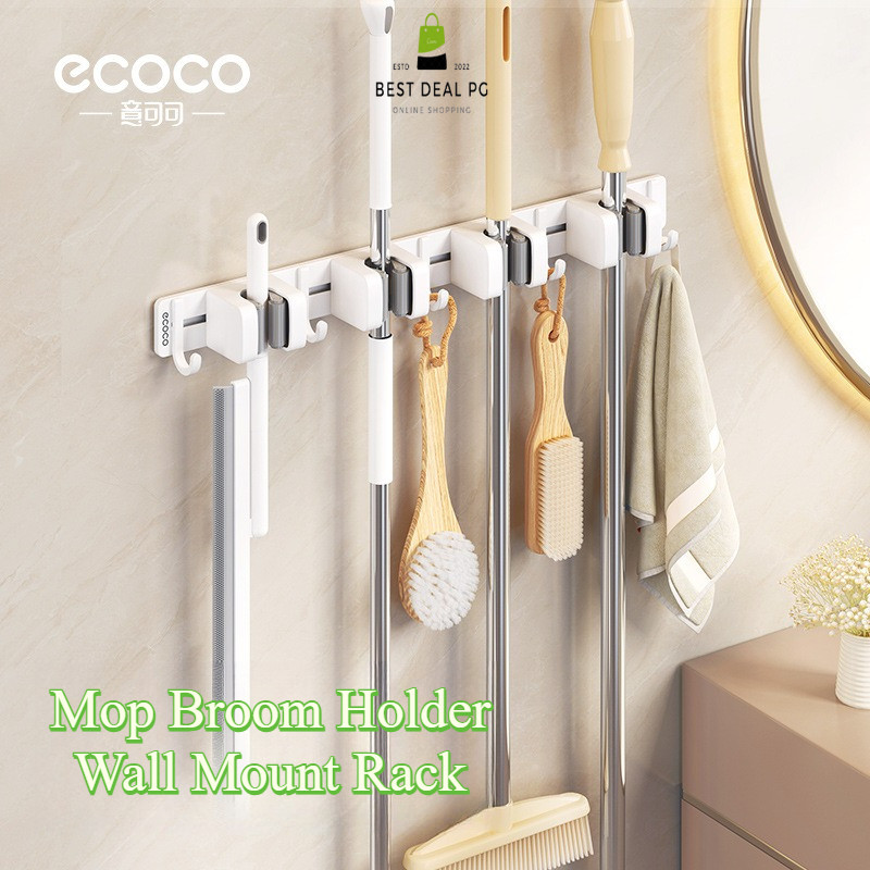 Bestdeal ECOCO Mop ที่วางไม้กวาด Wall Mount Rack Strong กาวลื่น Hook Organizer สําหรับห้องครัวห้องน้