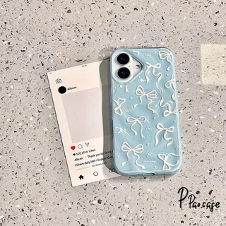 สำหรับ IPhone 16 17 Air 11 15 13 12 Pro Max 14 15 8 7 Plus X XR XS Max ผ้าคลุมระบายลายโบว์ริบบิ้นสีขาวรูปหัวใจแสนหวาน