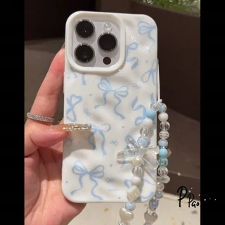 สำหรับ IPhone 16 17 Air 11 15 13 12 Pro Max 14 15 8 7 Plus X XR XS Max ผ้าคลุมระบายลายโบว์ริบบิ้นสีขาวรูปหัวใจแสนหวาน