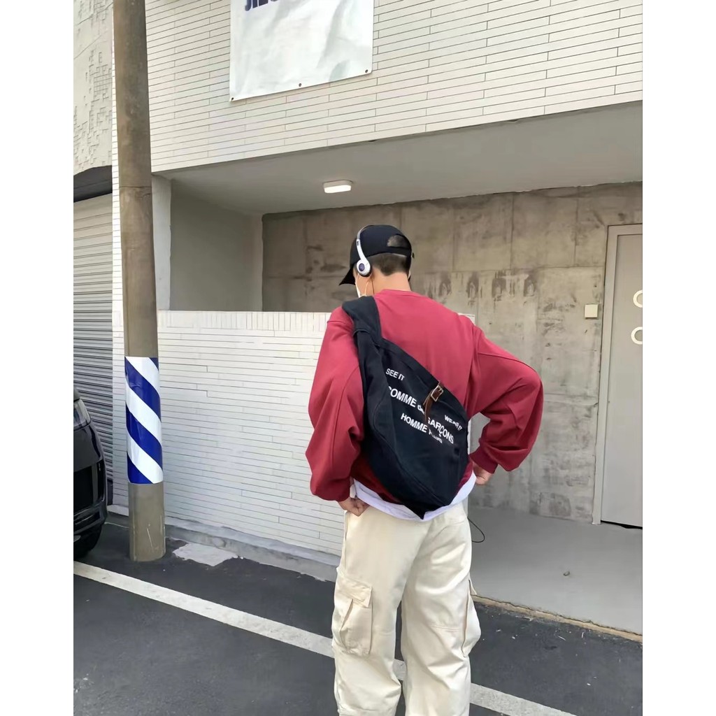 Cdg vintage Denim Stray Bag Washed Distressed Canvas Bag Crossbody Large Capacity Street Wear Should