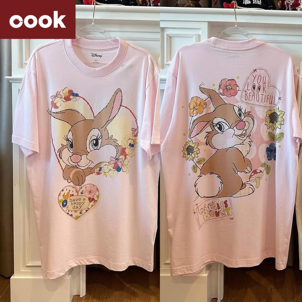 bambi เสื้อยึด ผ้าเทคโนโลยี Sorona จากอเมริกา พิมพ์ลาย miss bunny เสื้อยืด oversize เหมาะ ผู้หญิง และ ผู้ชาย #75