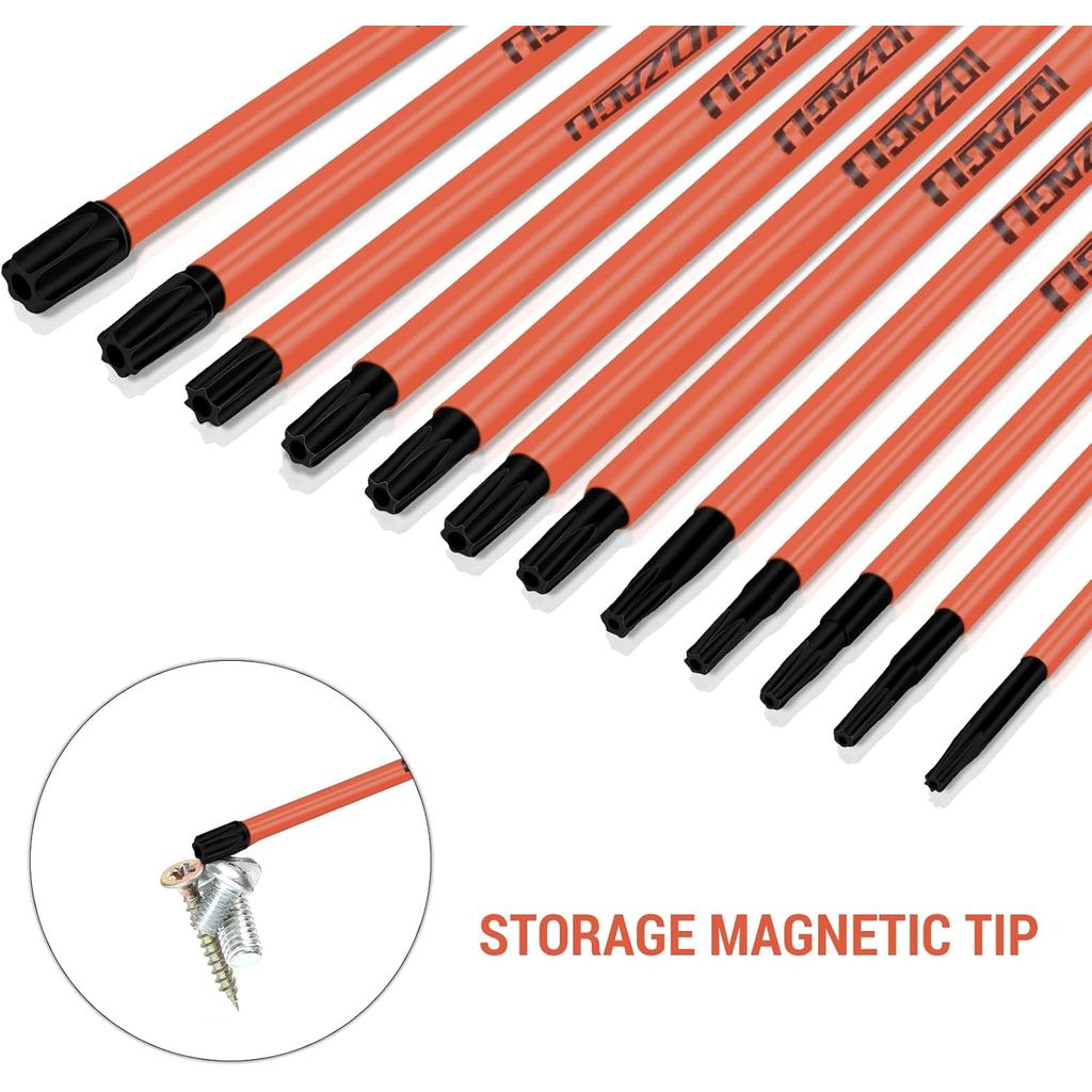 12Pcs Long Torx Bit Set 6-Inch (152mm), T7 to T40, Magnetic Security Tamper Proof Star Bit Set,1/4 I