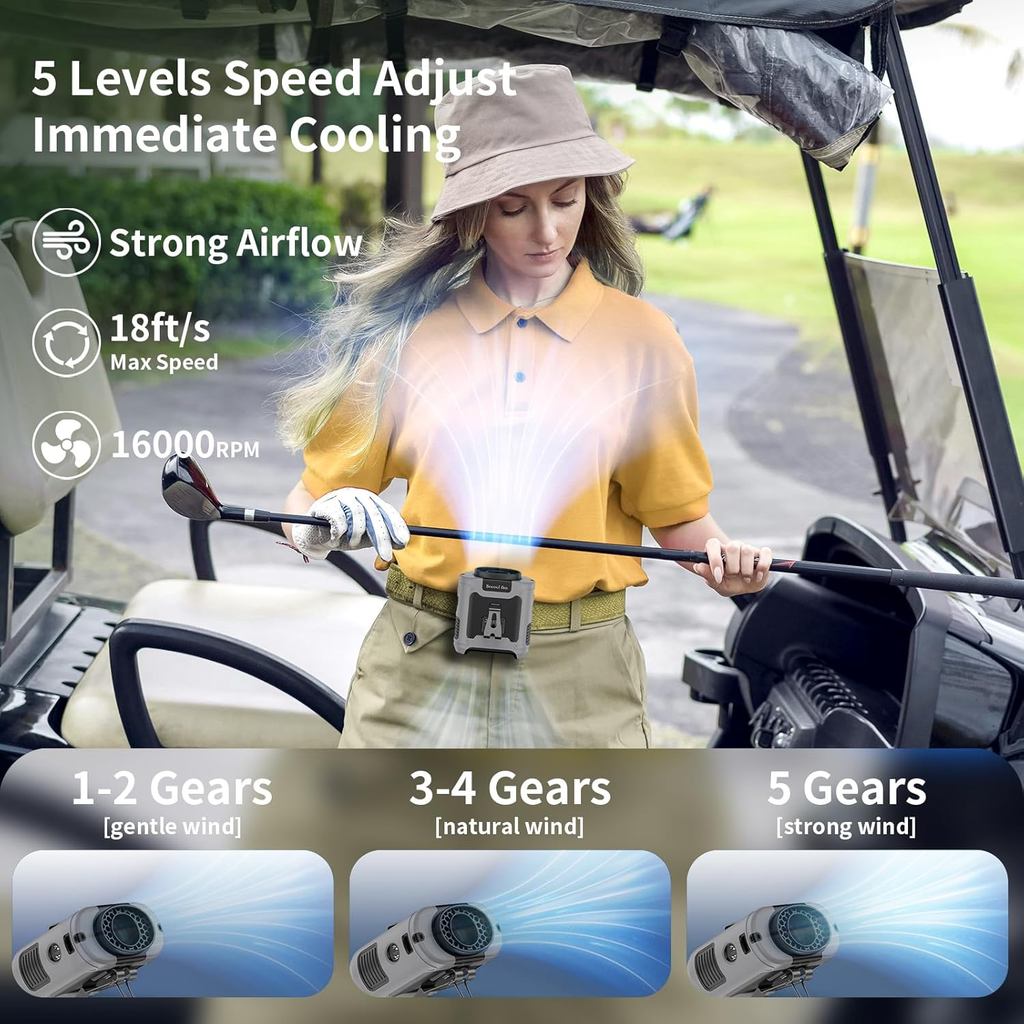 Socool 10000mAh Portable Waist Fan Clip on Wearable Belt Personal Fan Rechargeable Battery operated 