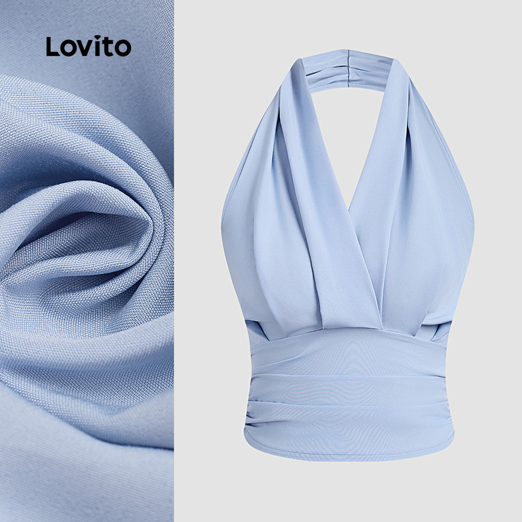 Lovito เสื้อท็อปเปิดไพลินด้ายแดงสำหรับหญิงสาวในฤดูใบไม้ผลิ/ฤดูร้อน L142ED070