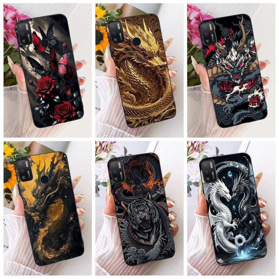 เคสกันกระแทกสําหรับ Tecno Spark 5 Air KD6a/Spark 6 Air KE6 KE6j KF6 หรูหรามังกรเสือดาวหมาป่าการ์ตูนปลอกอ่อน