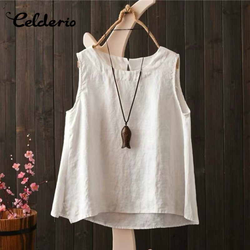 Celderio เสื้อกล้ามผู้หญิง ทำจากผ้าฝ้าย สไตล์เรียบหรู เหมาะสำหรับสวมใส่ในฤดูร้อนและวันหยุด