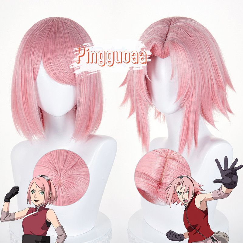 【Manmei】Naruto Sakura Haruno Cosplay Wig 32cm Short Heat-Resistant Synthetic Hair