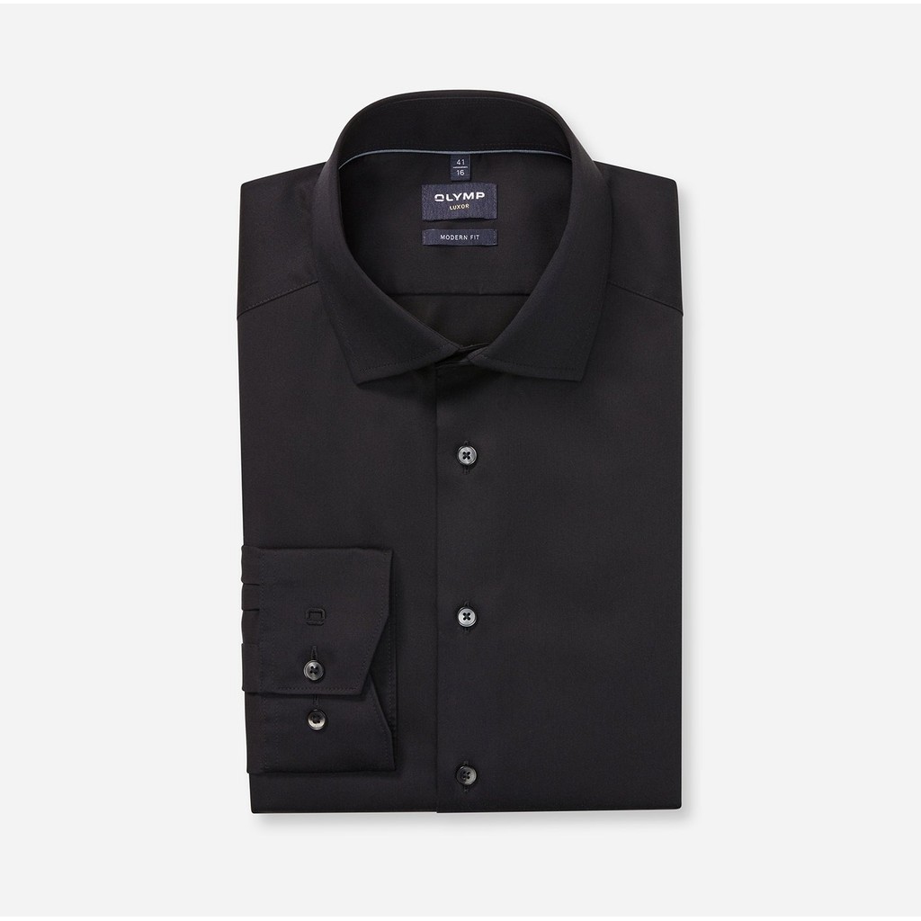 OLYMP LUXOR Shirt เสื้อเชิ้ตผู้ชายแขนยาว ทรงหลวม สีดำ รีดง่าย ยับยาก (04P2BL) WINT25