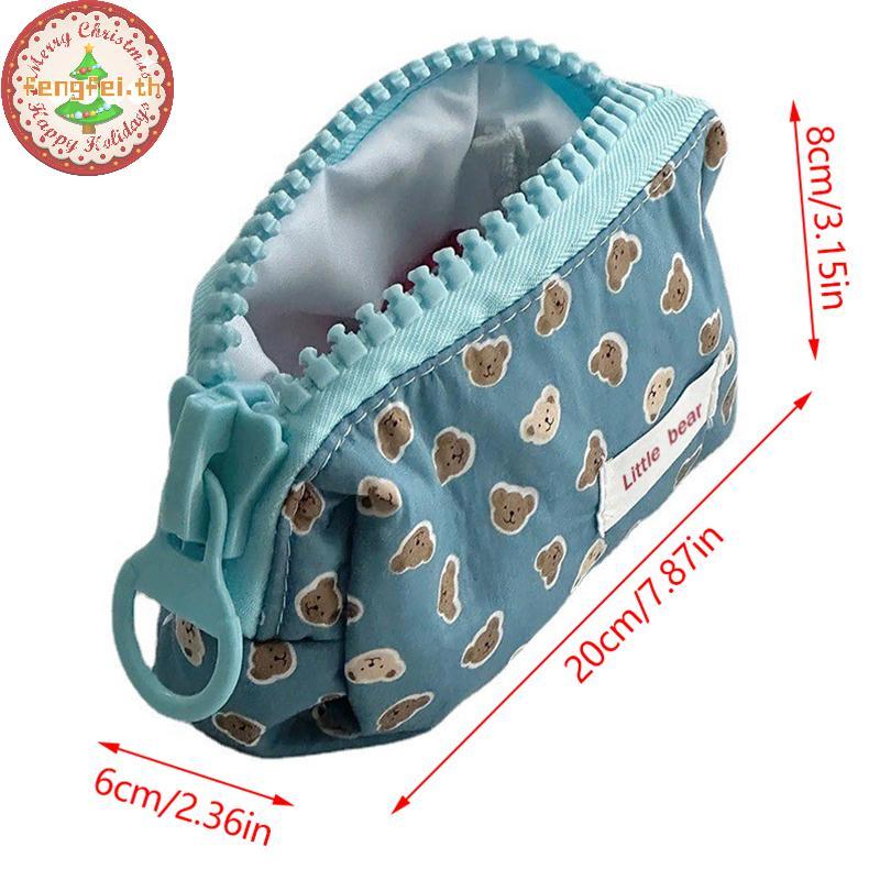 FENGFEI การ์ตูนหมีกระเป๋าเก็บเครื่องสําอางผู้หญิงฤดูหนาวแต่งหน้าซิปใหญ่กระเป๋าเครื่องเขียนกล่องดินสอ 2024 ของขวัญ TH - รูปที่ 3