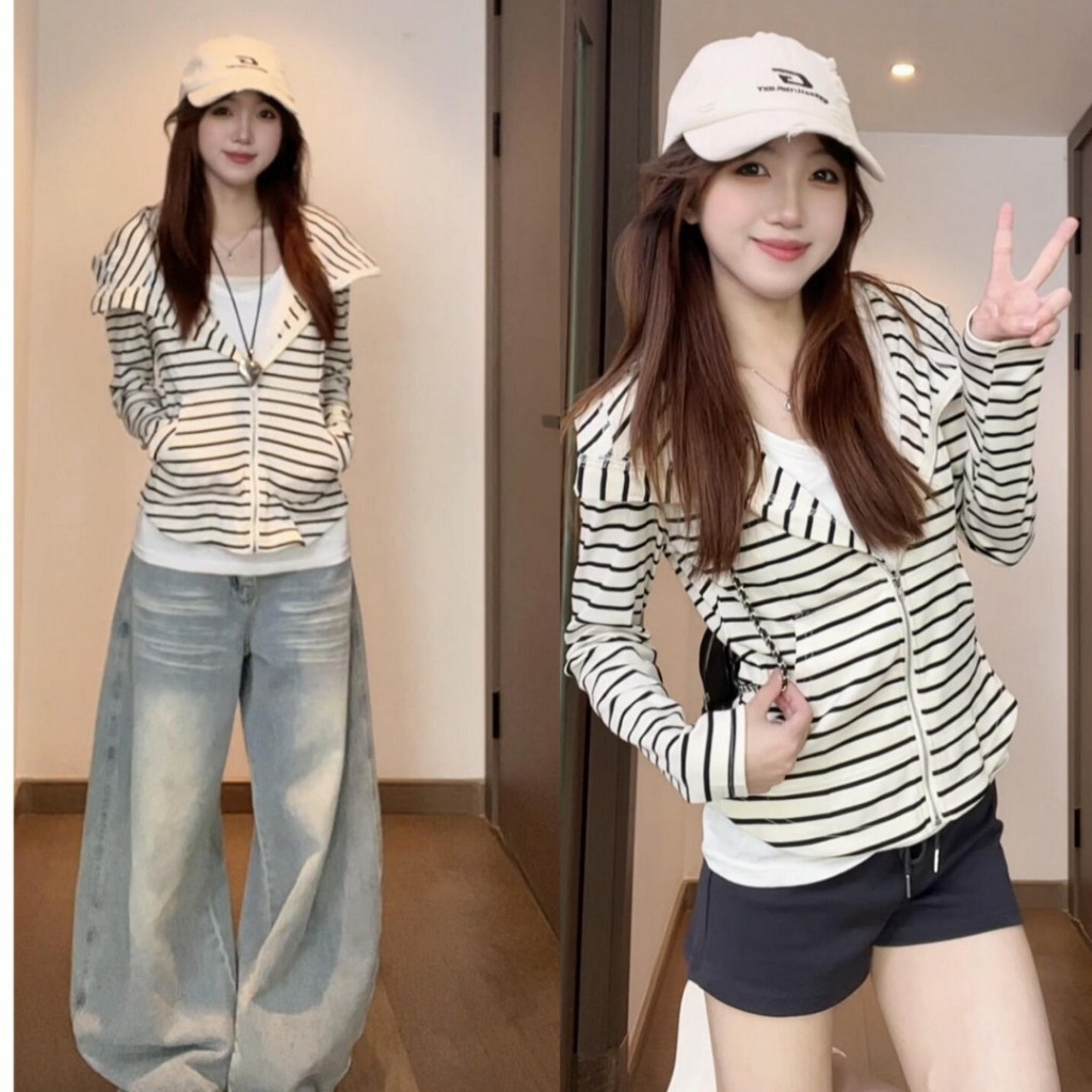 NINGFASHION เสื้อคลุมแขนยาว มีฮู้ด ซิปหน้า เนื้อผ้าดีผ้ายืด ขนาด S-2XL อก 34-42  นิ้ว รุ่น W7823