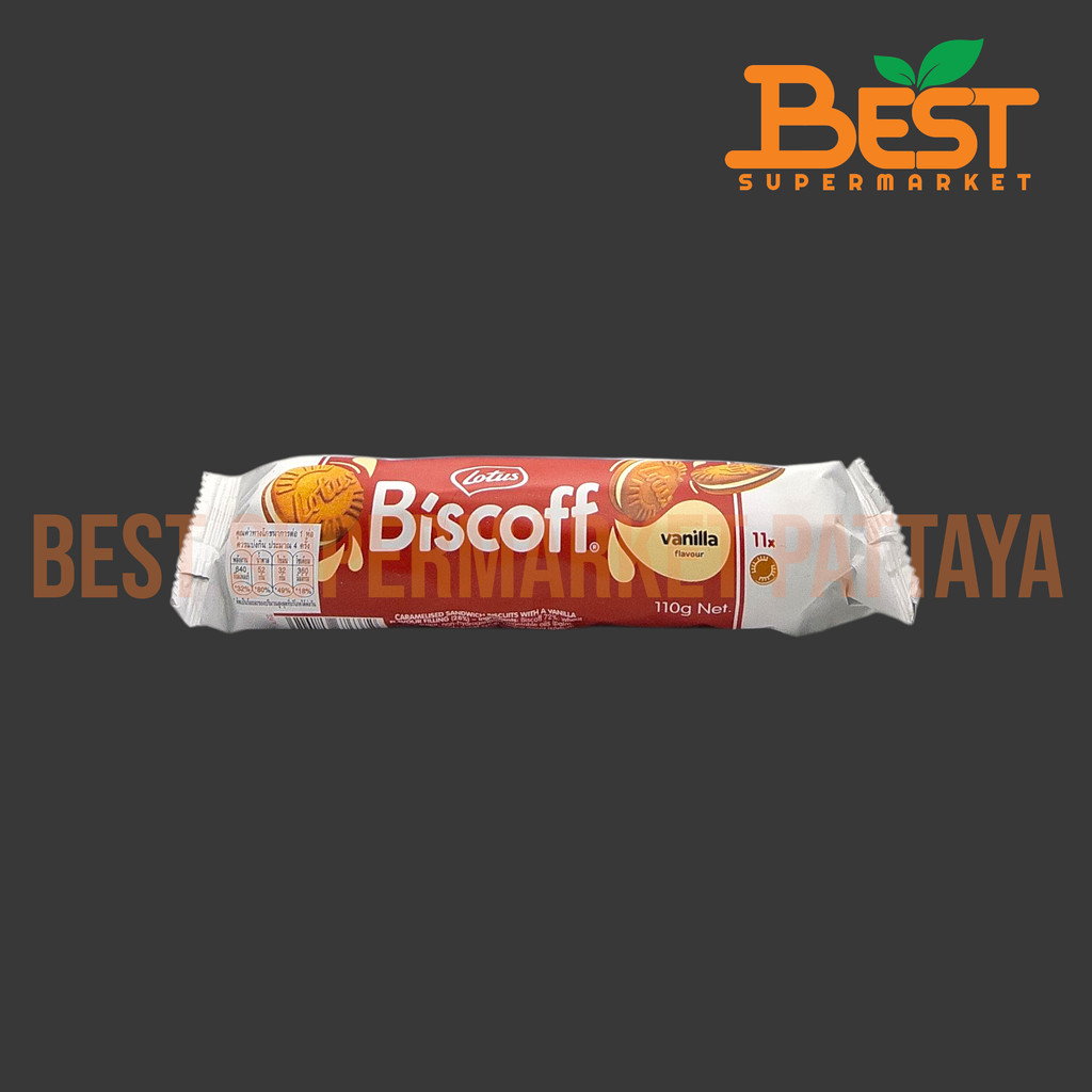 โลตัส บิสกิตคาราเมลสอดไส้ครีมกลิ่นวานิลลา 110 กรัม.Lotus Brand.Biscoff Caramelised Sandwich Buscuit with Vanilla Favo...