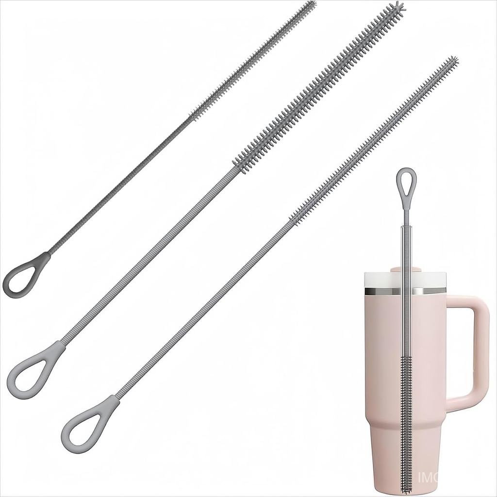 3ชิ้นซิลิโคนฟางทําความสะอาดชุดแปรง,ยาวพิเศษนํามาใช้ใหม่ งอได้ แปรงฟางสําหรับสแตนลีย์ ถ้วย,โลหะแก้วหลอด,เดินทางที่เป็นมิตรท่อทําความสะอาดด้วยตะขอแขวน3มม+6มม+9มม - รูปที่ 4