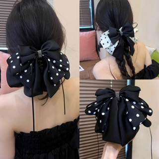 กิ๊บติดผมหางม้าโบว์ผ้าซาติน ลายจุด สไตล์หรู สำหรับผู้หญิง