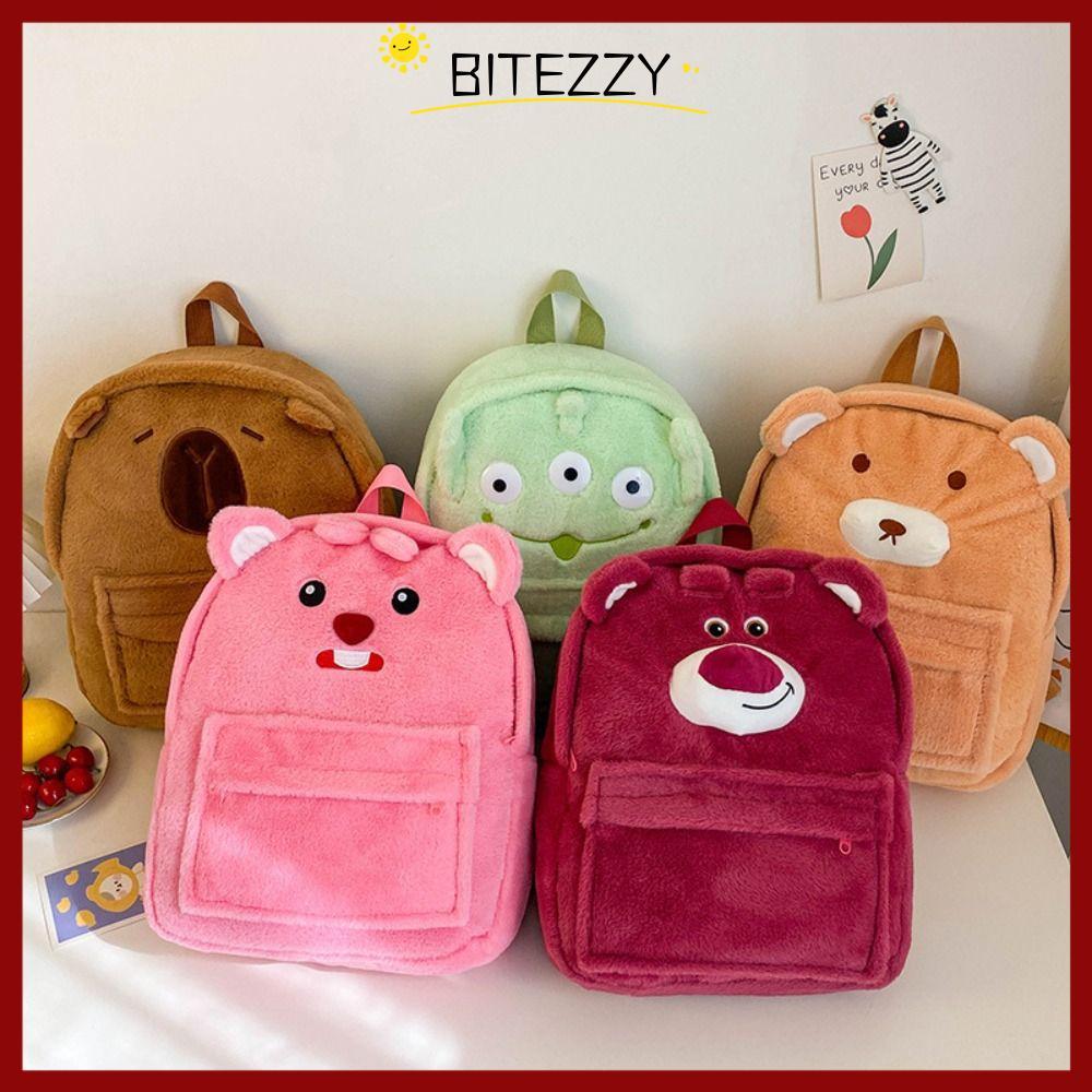 จัดส่งจากประเทศไทยBITEZZY School Backpack, Loopy Hello Kitty Sanrio Plush Backpack, Cinnamoroll ความจุขนาดใหญ่ Capybara ตุ๊กตาของเล่นกระเป๋านักเรียน