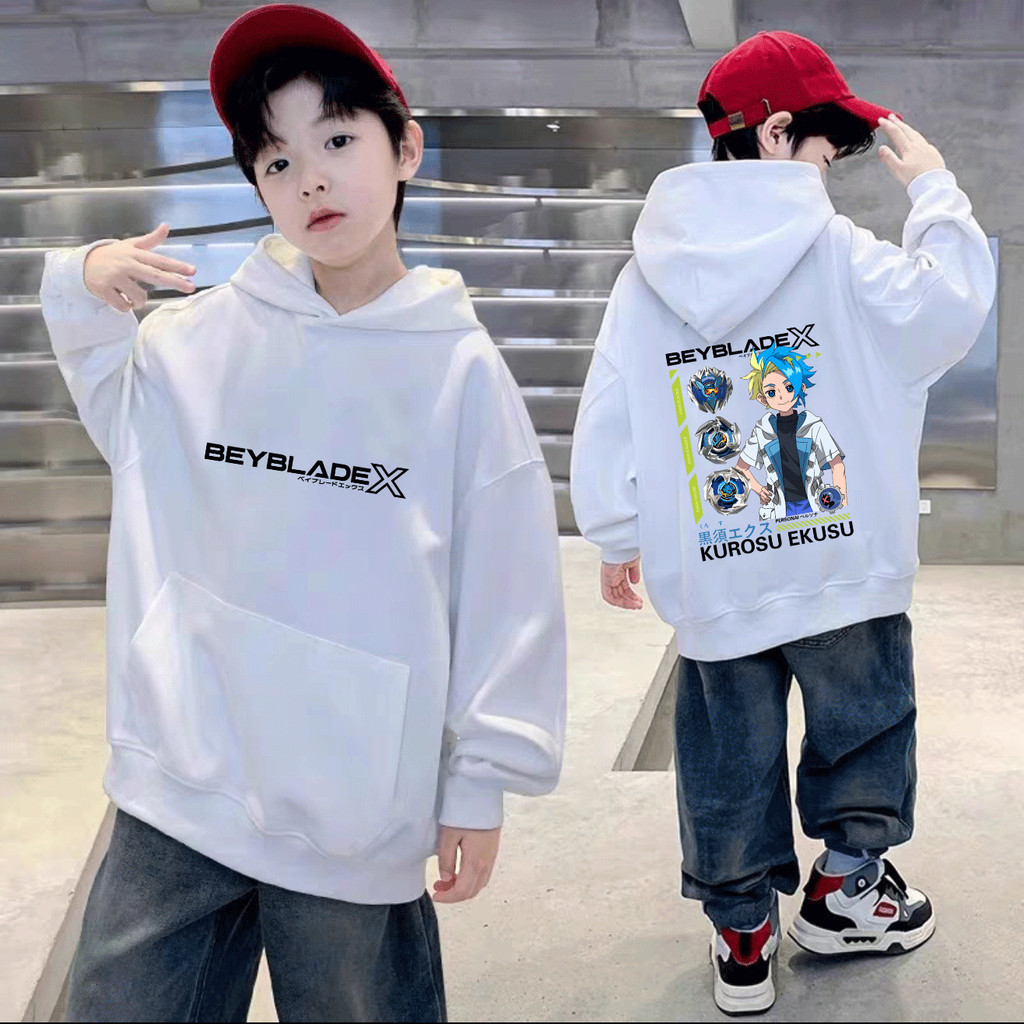 เด็ก Hoodie Kurosu Ekusu Jaxon Cross Beyblade X Kaos เสื้อฮู้ด ท็อปส์ซูสำหรับเด็ก 120-150