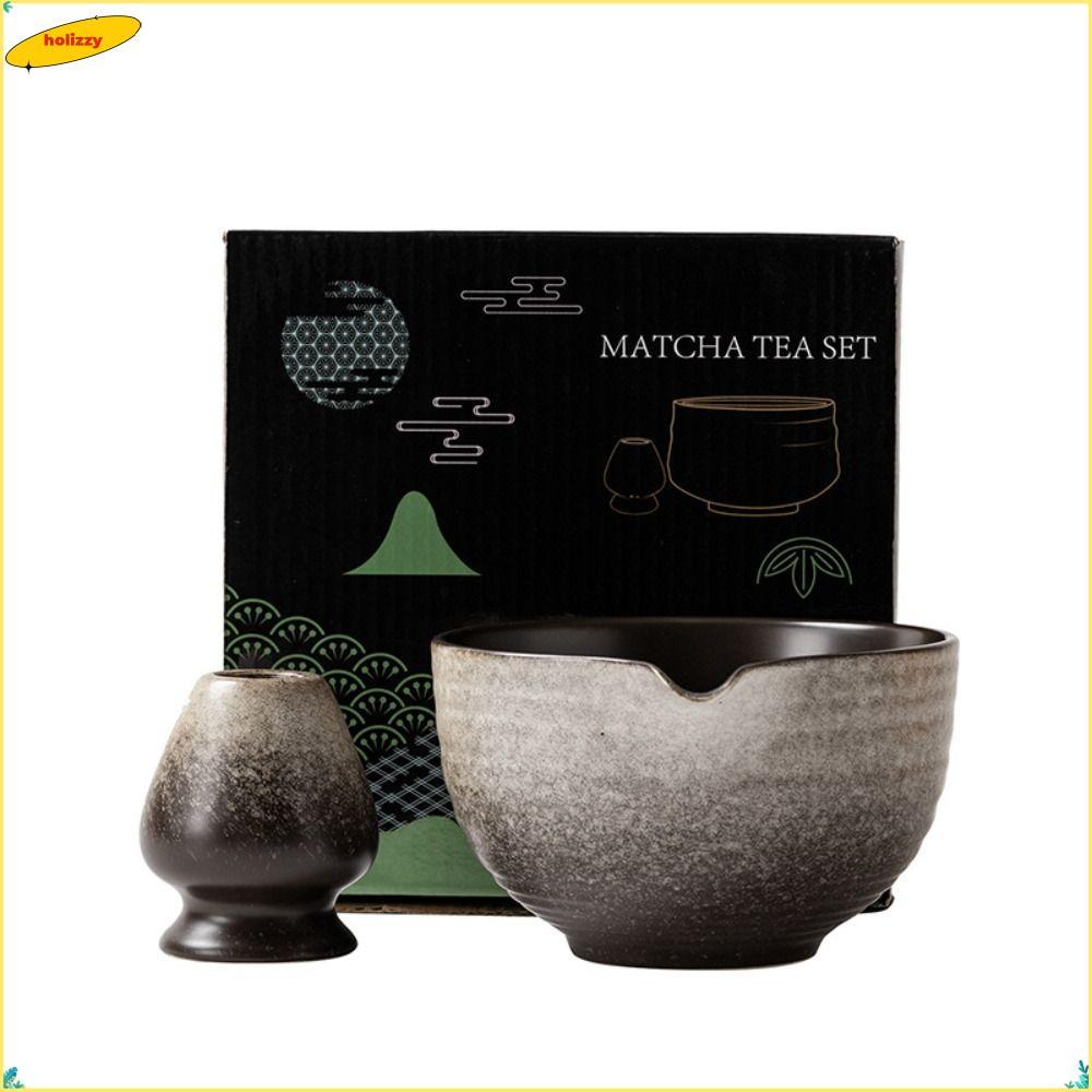 HOLIZZY ชามมัทฉะ, พร้อมเทพวยเซรามิค Matcha Whisk Holder, Textured Gradient สีReusable Matcha Making Kit คนรักชา