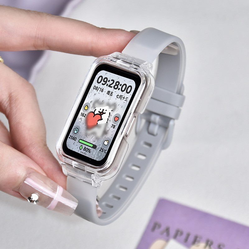 สายซิลิโคน + เคสสําหรับ For Samsung Galaxy Fit 3 แฟชั่นนุ่มสําหรับ for Samsung Fit 3 สายรัดข้อมือสร้อยข้อมือทูโทนโปร่งแสง