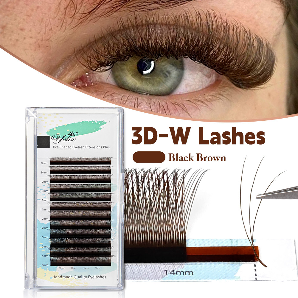 Yelix แคบเปิดสีดําสีน้ําตาล 3D Lashes Premade Volume แฟน Lashes ธรรมชาติ Soft Lashes