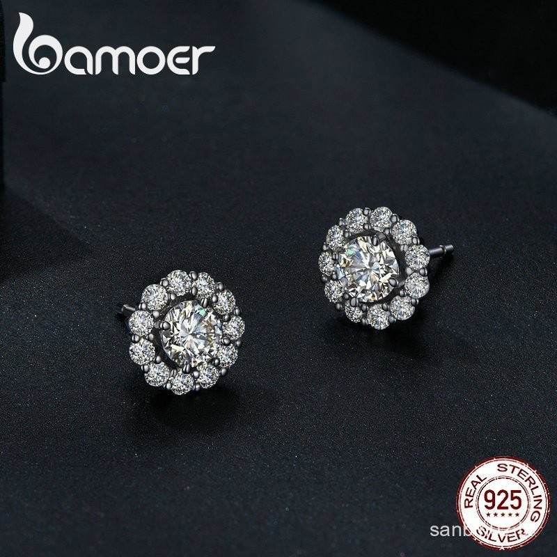 Bamore 925 เงิน 0.5ct Moissanite ต่างหู สี D VVS1 สำหรับสุภาพสตรี ของขวัญแฟชั่น