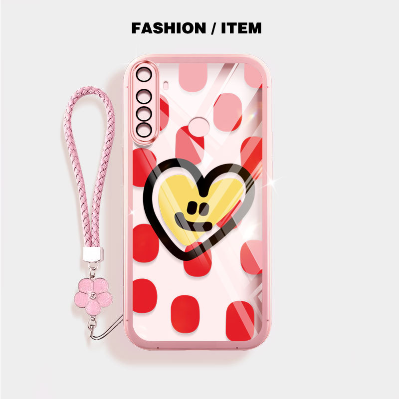 YBD สําหรับ Realme 5 5i 5S C3 C3i 6i Realme Narzo 10 10A 20A INS สีแดงรูปหัวใจเคสโทรศัพท์ใสพร้อมเชือ