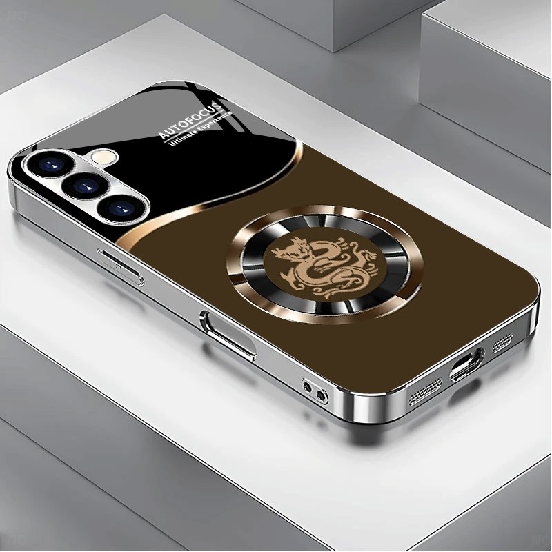 SAMSUNG รูปแบบมังกรทอง 09 หรูหราชุบกรอบแก้วเคสโทรศัพท์สําหรับSamsung Galaxy S22 S23 S24 S25 Ultra A2