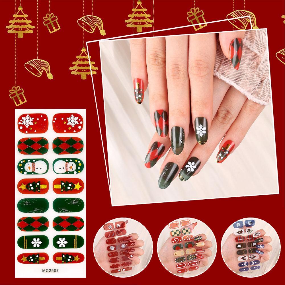 สติกเกอร์เพ้นท์เล็บคริสต์มาสไม่จําเป็นต้องอบโคมไฟ 3d ปกสติกเกอร์เล็บเต็ม L7s8