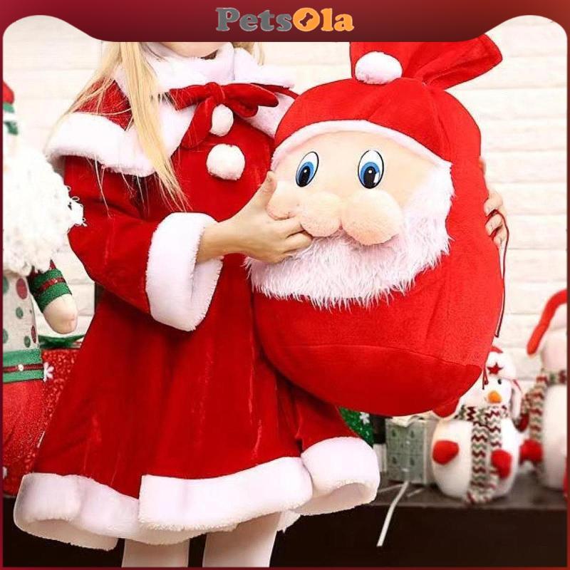[PETSOLA] กระเป๋าซานต้าคริสต์มาสของขวัญคริสต์มาสกระเป๋าตุ๊กตากระเป๋าเก็บพร้อมเชือกรูด Santa