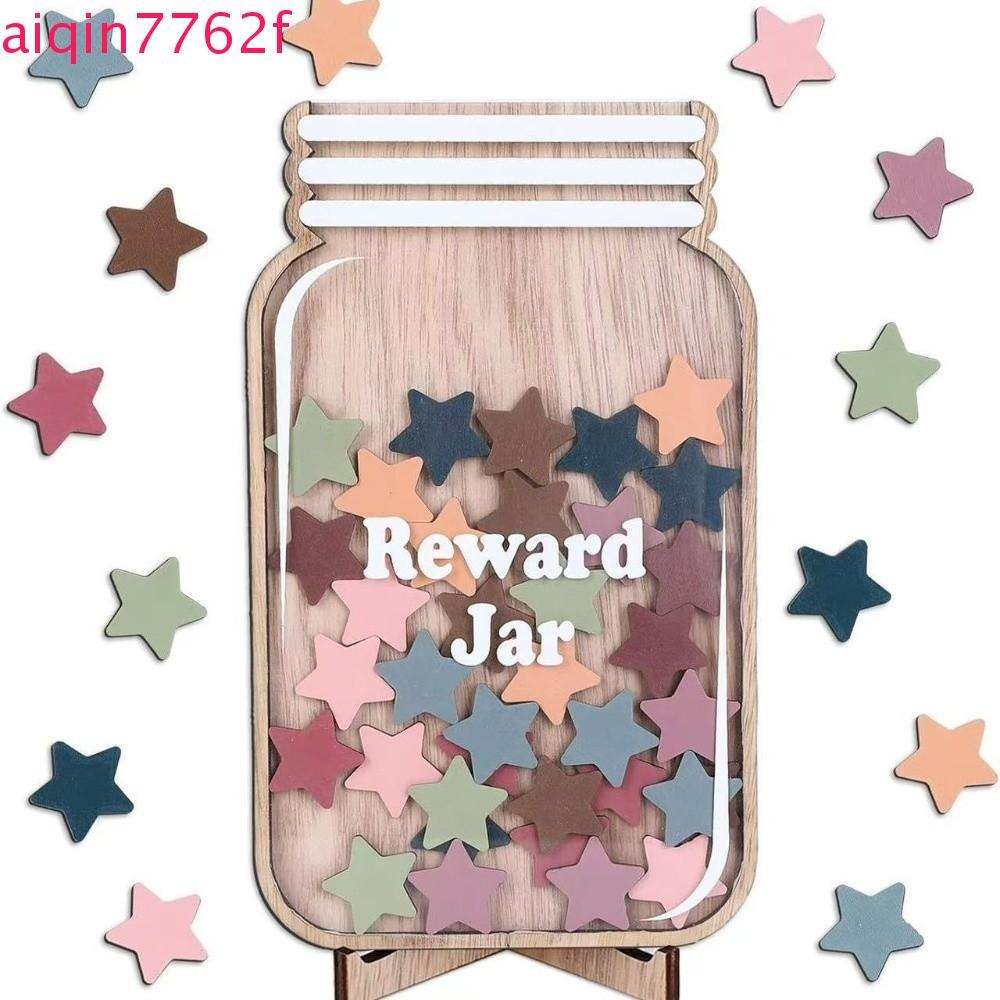 AIQINF Positive Behavior Rewards Jar, Incentive Wooden Kids Star Reward Jars, การ์ตูนเครื่องมือจัดกา