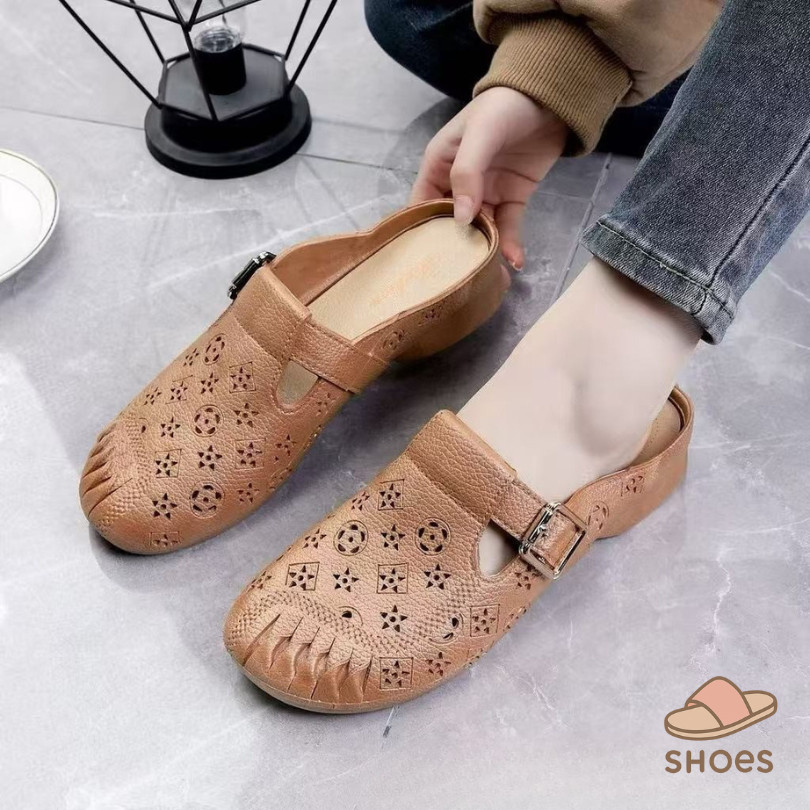 SH101 HOME รองเท้าแตะผู้หญิง หัวโต แฟชั่น  ส้นแบน พื้นนุ่ม ฤดูร้อน ระบายอากาศ ใส่ไปข้างนอก แบบสวม กันลื่น BB011