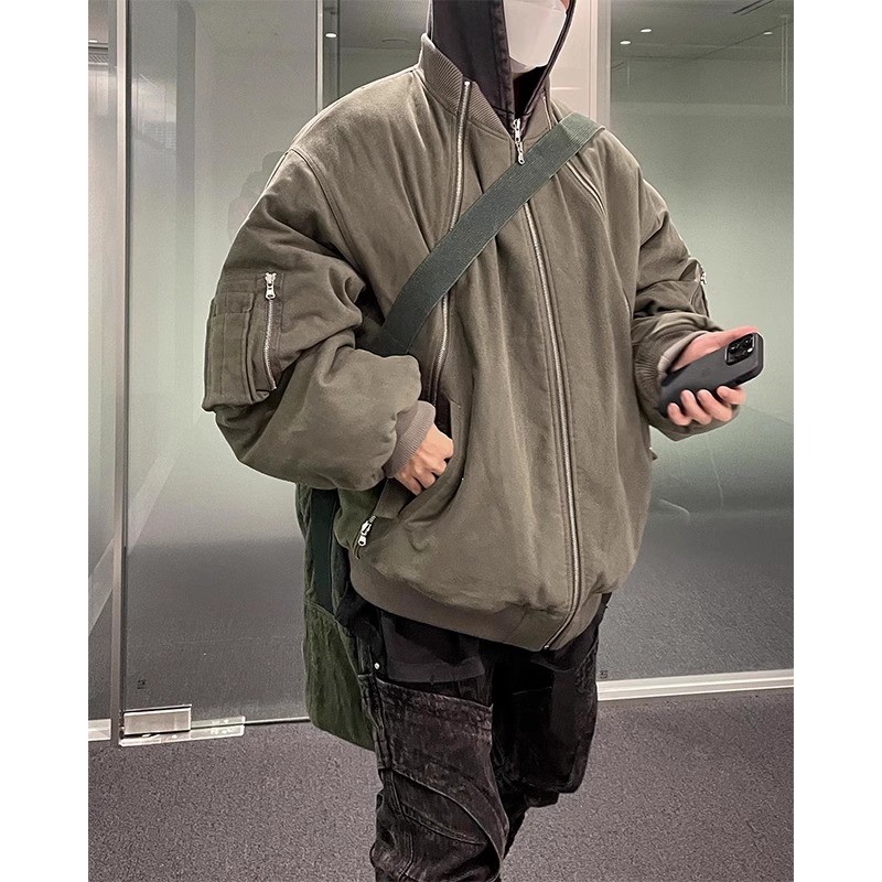 JJL2 Far archive vibe Zipper Functionality ma1Bomber Jacket Cotton Jacket Men's Winter Cotton Jacket
