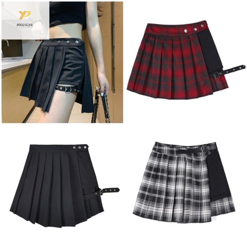 Punk Gothic Pleated Mini Skirt Plaid A-line for STREETWEAR