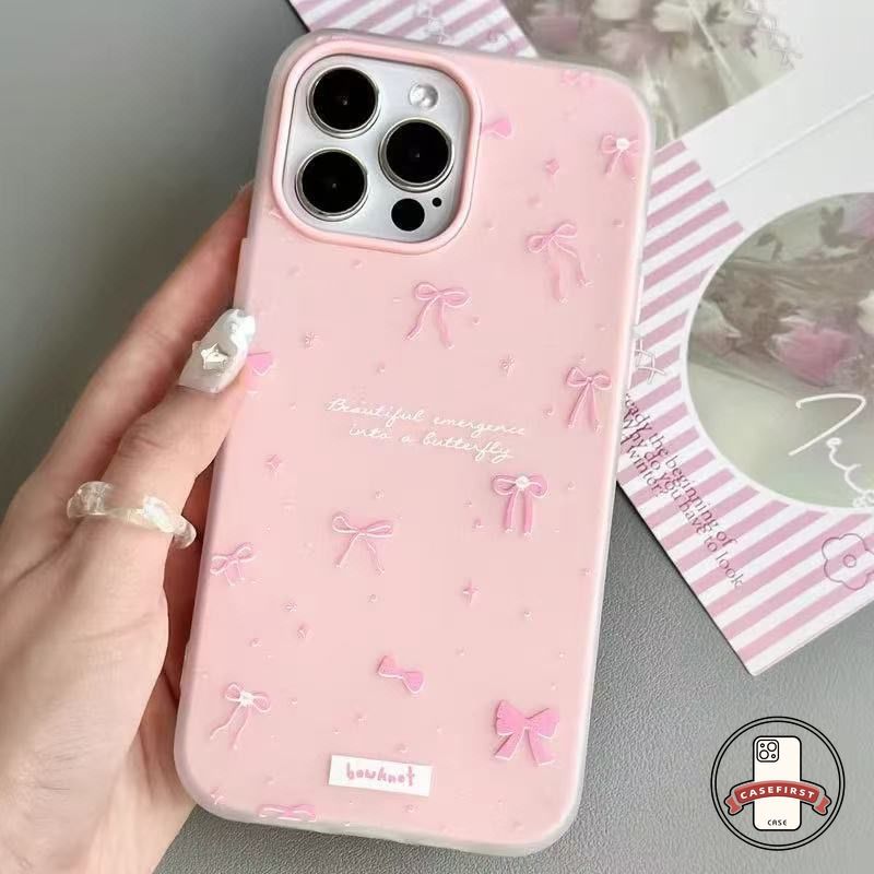 น่ารักโบว์สีชมพูใหม่ 2 ใน 1 เคส Realme 14X C55 C73 C75 C25 C11 C61 7i C53 C2 NOTE 50 60 60X C20A C51