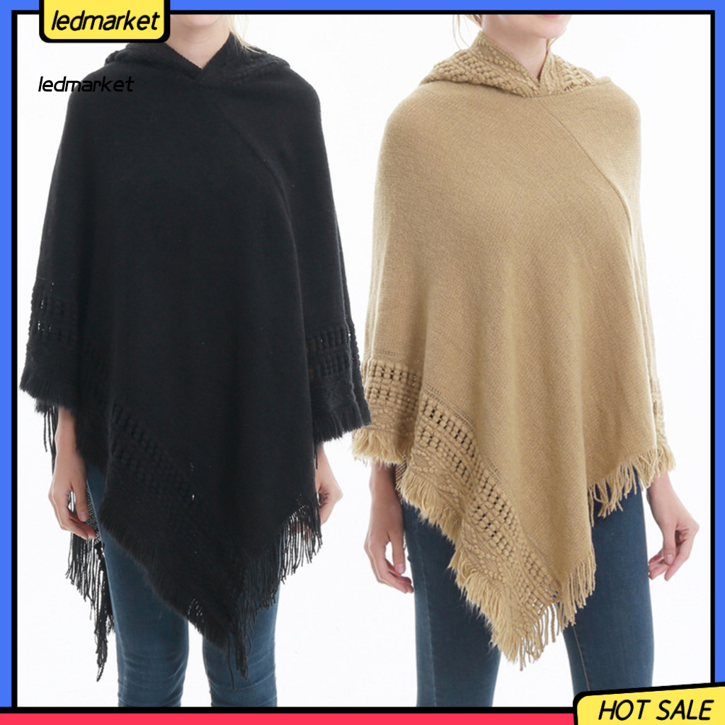 (Ledmarket) Cape Coat Fringd Oversize Individual Lady Shawl Coat