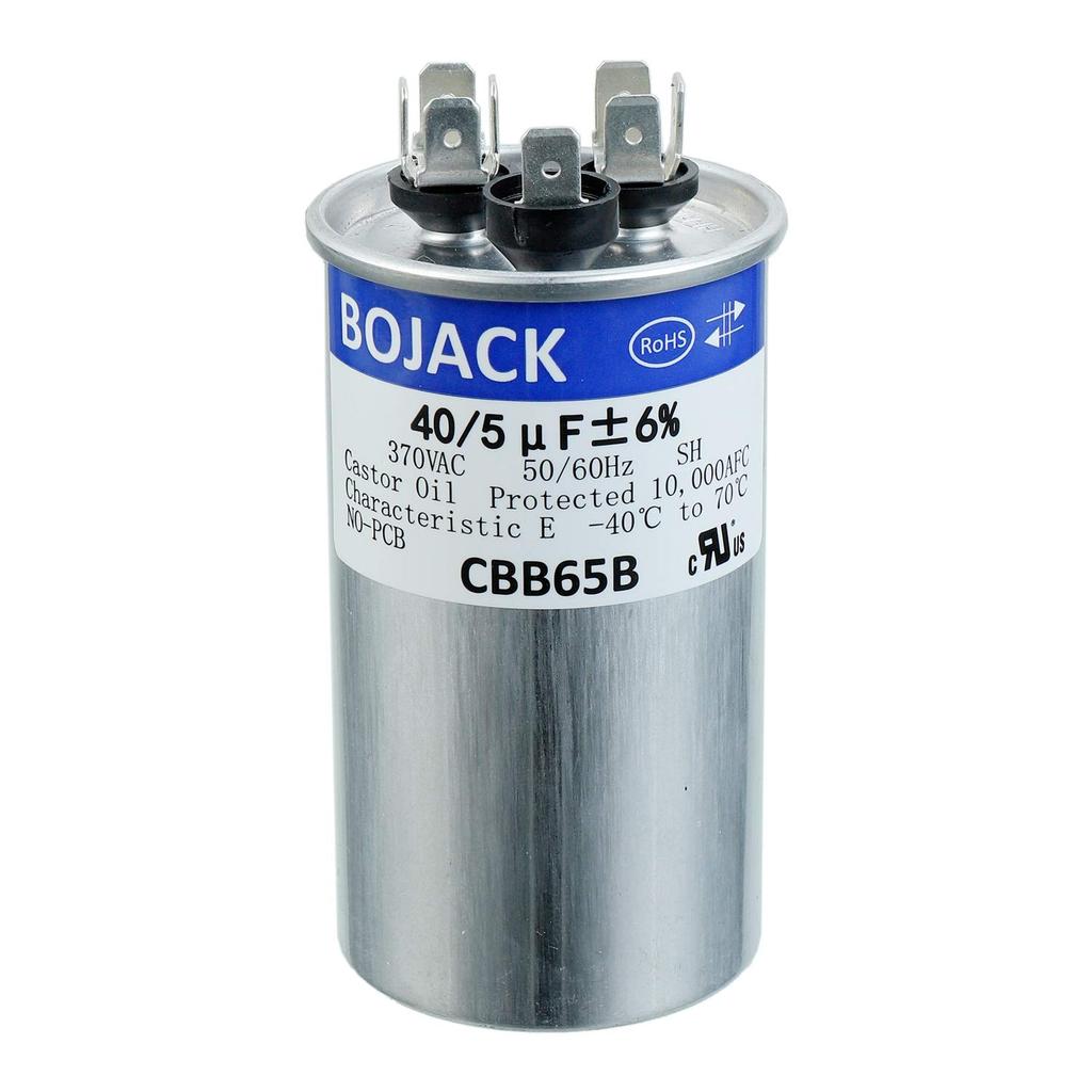 BOJACK 40+5uF 40/5MFD ±6% 370V CBB65 Dual Run Circular Start Capacitor สําหรับ AC มอเตอร์ Run หรือพั