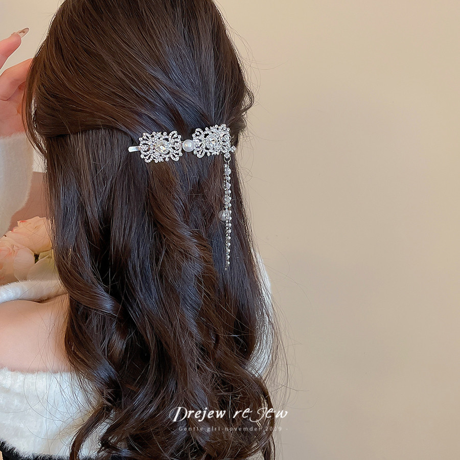 Dreejew Rhinestone พู่คลิปผมผู้หญิง ไข่มุก vintage แฟชั่นเครื่องประดับ เป็นของขวัญที่สวยงาม