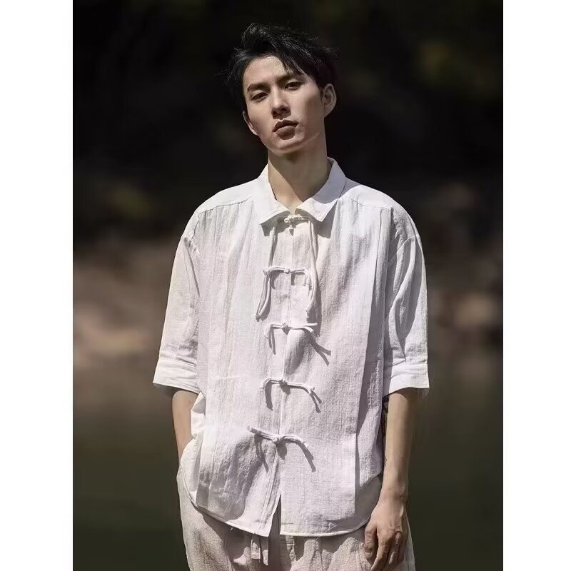 ชุดHanfuผู้ชาย แบบTang 5 ชิ้น ทำจากผ้าลินินและฝ้าย ดีไซน์ใหม่ DS-A118