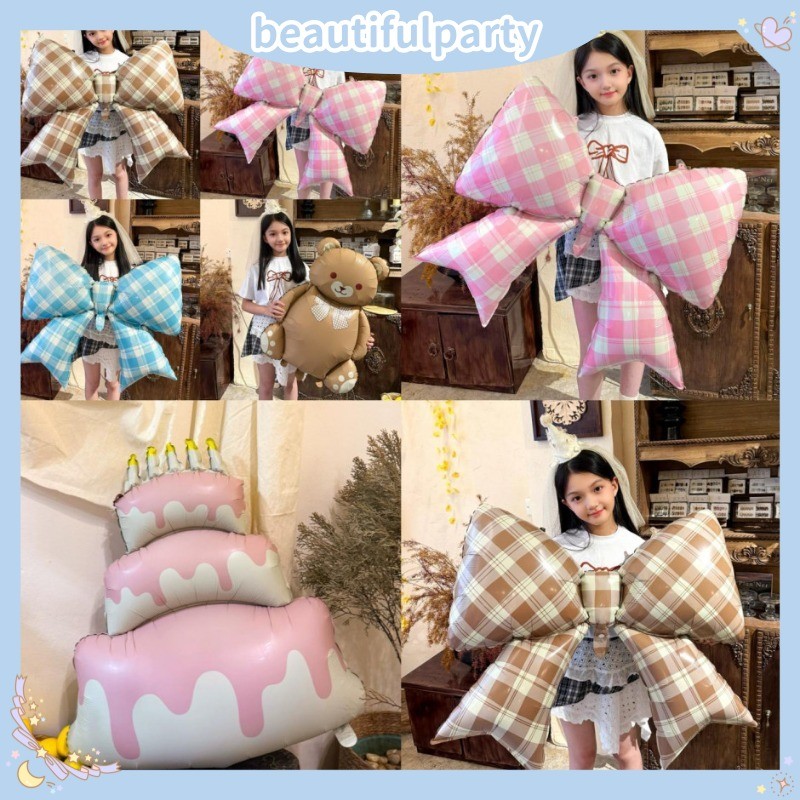 ใหม่ Matte Bear Stripe Checkered Bow อลูมิเนียมฟิล์มบอลลูน DIY วันเกิดงานแต่งงาน Baby Shower Party ตกแต่ง Photo Props