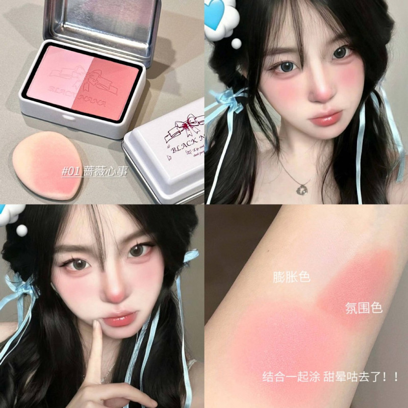 สีดํา NANA Peninsula Tin Box Blush Pseudo-Makeup ความอิ่มตัวต่ํา Shrink Two-color Blush สไตล์เกาหลีนักเรียนเกรดแปด
