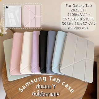 เคสแท็บเล็ต Samsung แบบพับได้รูปตัว Y เหมาะสำหรับTab S10 Lite A11+/S9/S9+/S10+/S8+/S7+/A9พร้อมช่องใส่ปากกา ฝาหลังโปร่งใส