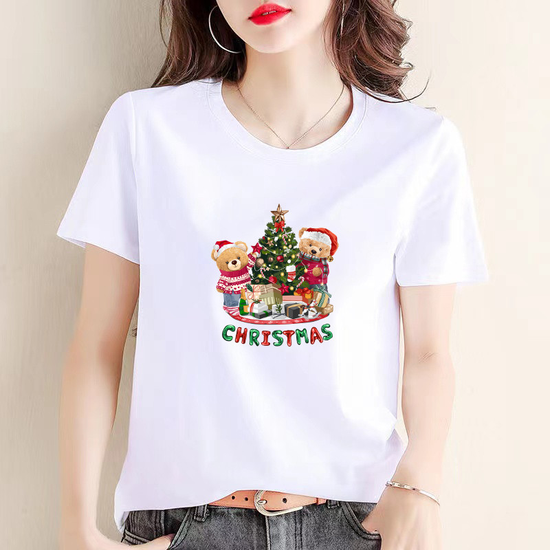 women t shirt short sleeve summer tshirt woman Christmas green top clothes casual t shirt for women