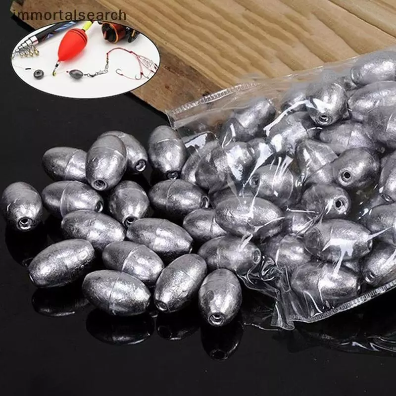 IMMO 100 ชิ้น ตะกั่วน้ำหนักสำหรับตกปลา ออกแบบทรงใบ.olive อุปกรณ์เสริมตกปลาคุณภาพดี