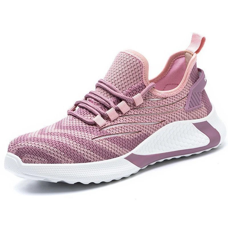 Rose Red Women Work Safety Shoes Anti-smash Anti puncture รองเท้าทําลายทํางานรองเท้าผ้าใบรองเท้า Ste
