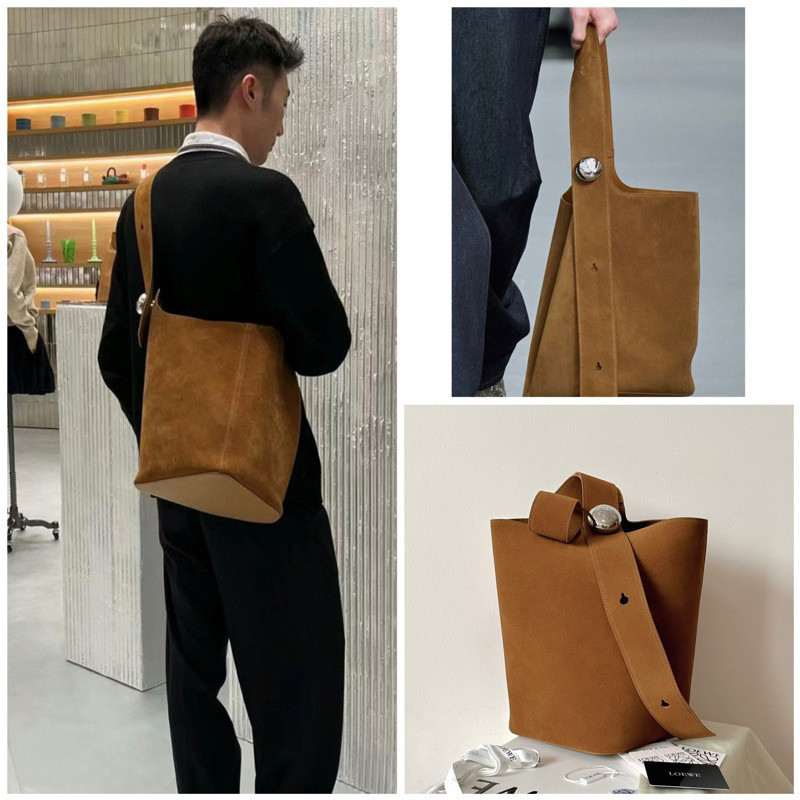 【ก่อนสั่งสอบถาม】ราคา11000 L0ewe Pebble Medium Suede Leather 5015 Bucket Bag